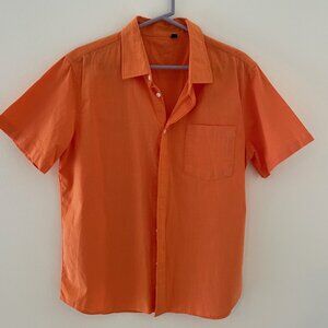Orange Mens Button Down Cotton/Linen shirt size L